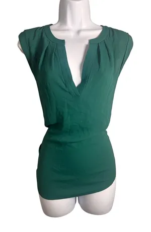 J.Crew‎ Emerald Green Sleeveless Popover Pleated V-Neck Blouse Top Size 8 thumbnail 1