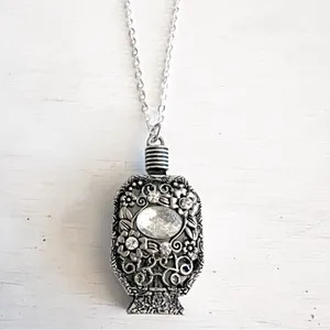 Artisan Crafted Perfume Bottle Pendant Necklace Rhinestone Embellishment thumbnail 2