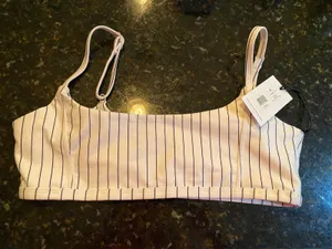 WeWoreWhat Off White Black Pinstripe Cami Bra Top Sports Bra Women's Size S NWT thumbnail 1