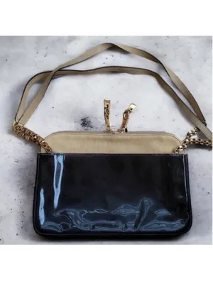 Chloé Lucy Two-Tone Leather Shoulder Bag Beige & Black Patent Leather thumbnail 5