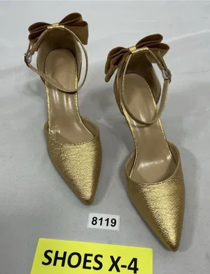 Womans Excellent Gold Metallic Stiletto Pumps Bow Accent Size 9 thumbnail 1