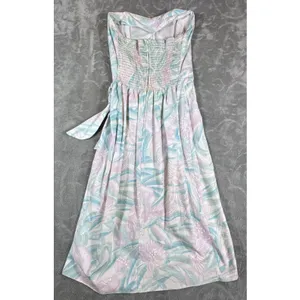 VTG 80s Pastel Strapless Mini Dress 13 Tropical Bird Print Summer Retro Side Tie thumbnail 8