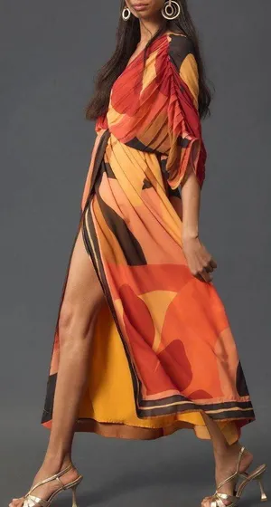 Farm Rio Pleated Wrap Front Kaftan Dress, Size S thumbnail 1