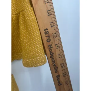 THML Textured Peplum Bell Sleeve Top Women M Mustard Whipstitch Crew Neck Boho thumbnail 7