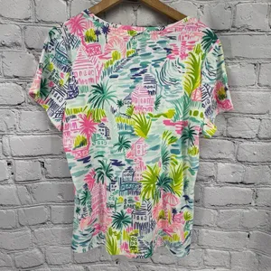Lilly Pulitzer Top Women's XL Halee Tee Shirt Private Island SS Scoop Neck thumbnail 2