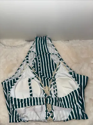 CUPSHE Striped One Piece Swimsuit w Boho Crochet Trim Women’s Large L thumbnail 6