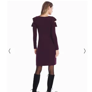 White House black Market red long sleeve ruffle cold shoulder dress size medium thumbnail 4