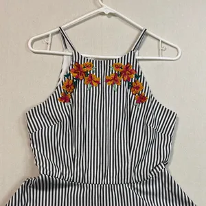 I.N. San Francisco Black and White Striped Dress with Floral Detail thumbnail 2