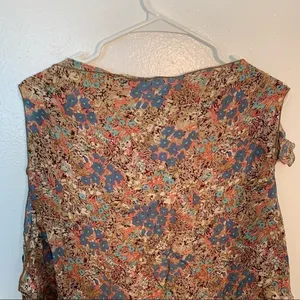 Women's Sleeveless Open Blouse Tie Strap Ruffle‎ Tan Blue Pink Teal Floral thumbnail 8