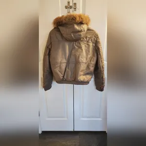 vintage hill & archer leather bomber heavy winter jacket with fox tail hood M thumbnail 3