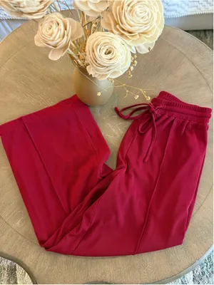 Women's Unbranded Red Ribbed Wide Leg Pants M thumbnail 2