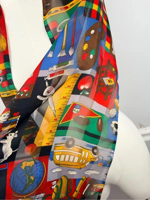 Vintage polyester scarf school teacher themed with school bus, lunch box, etc thumbnail 6