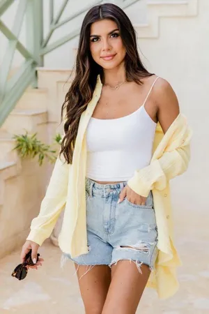 Pink lily LET ME ADORE YOU YELLOW BUTTON FRONT GAUZE BLOUSE thumbnail 2