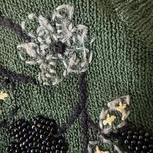Vintage Beaded Floral Knit Sweater Green Embroidered‎ Pullover small thumbnail 10