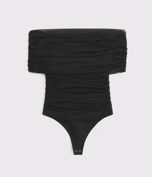 Abercrombie & Fitch Mesh Fold over Bodysuit in Black and Dot thumbnail 7