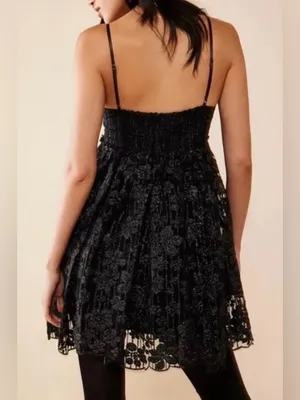 Free People All That Glitters Shimmery Black Lace Mini Dress — Size M thumbnail 2