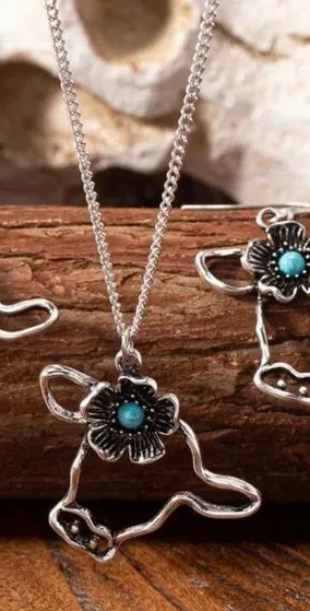 Silver Floral Cow Head Jewelry Set with Turquoise Accents thumbnail 1