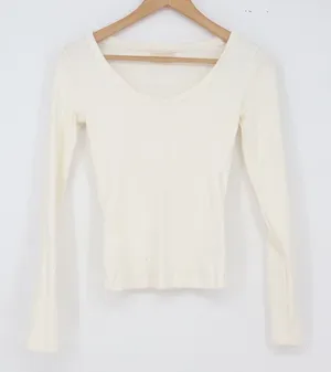 Universal Thread Top Womens XS Ribbed Cream Scoop Neck Long Sleeve Good thumbnail 1