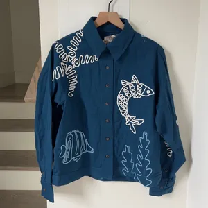 NWT Free People We The Free Tidal Stitch Button Down Shirt in Blue thumbnail 3