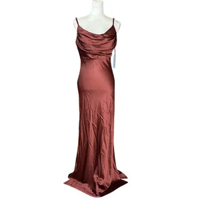 Revelry Skye Satin Side Zip Dress Size 12 Burnt Orange Double Slit NWT thumbnail 2