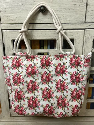 Farmhouse Is My Style Floral Rose Canvas Farmstyle Rope Handle Tote Bag thumbnail 1