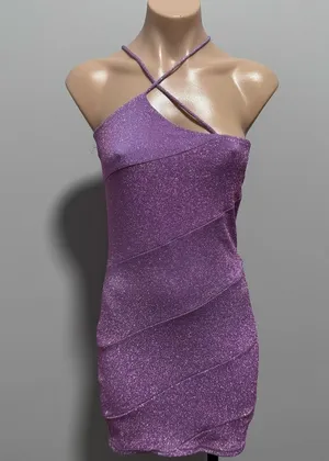 Princess Polly Sparkle Shimmer Glitter Bodycon Party Dress Crisscross 4 Purple thumbnail 1