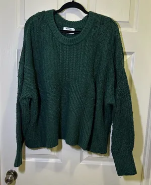 Old Navy Cable Knit Blouson Sleeve Cozy Oversized Sweater Size XXL Green thumbnail 1