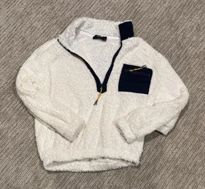 Cider Cream and Navy Fleece Hoodie thumbnail 1