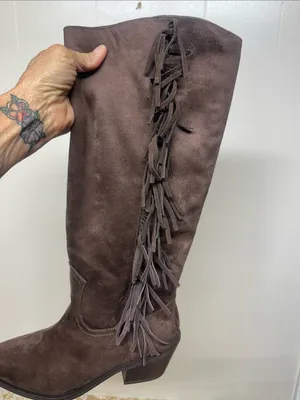 Universal Thread Dark Brown Suede like Over-the-Knee Boots with Side Zip&Fringe thumbnail 3