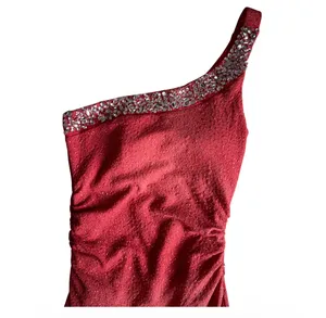 Windsor Light Coral Shimmer One-Shoulder Evening Gown with Side Slit – Size (S) thumbnail 3