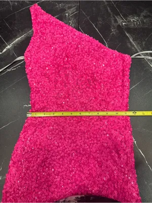 Sherri Hill 54330 Neon Pink Sequin One Shoulder Gown High Slit Women's Dress thumbnail 12