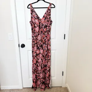 Loft Womens Paisley Boho Maxi Dress Size‎ 14 V Neck Slit Resort Vacation Slip thumbnail 2