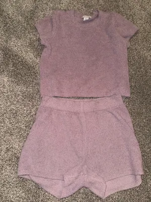 Cupcakes and Cashmere Purple Fuzzy Knit Short Sleeve Top and Shorts Set thumbnail 1