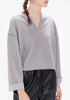 Urban Outfitters Jax Inside Out Oversized Notch Neck Top Gray Size Medium thumbnail 1