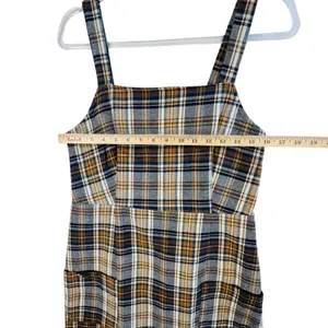 American Eagle Plaid Pinafore Dress Made‎ in Italy Brown Navy Sz M Pockets Mini thumbnail 7