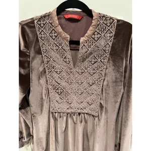 Lakshita Chocolate Brown Velvet Tunic Embroidered Sequin Regency Boho thumbnail 3