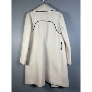 Wool Blend Cream Coat Asymmetrical Zip Front Black Trim Elegant Luxury Sz‎ Large thumbnail 10