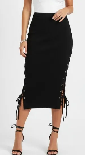 Alice + Olivia Women's Black Knit Straight Side Tie Midi Skirt S thumbnail 1