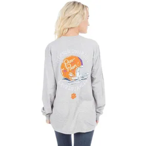 Lauren James Womens‎ Tee XS Gray Clemson Paw Power Long Sleeve Helmet Pearls thumbnail 2