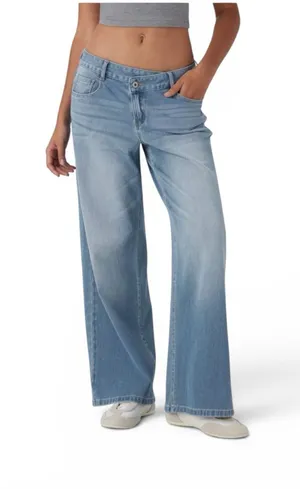 Halara Flex Asymmetric Low Rise Baggy Jean Sz SP Wide Leg Med Wash Casual thumbnail 1