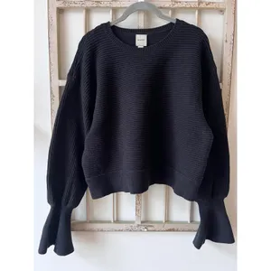 Anthropologie Maeve‎ Black Ribbed Knit Pullover Sweater Bell Sleeve Size Medium thumbnail 3