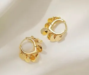 18K Gold Plated Round Disc Tassel Hoop Earrings for Women thumbnail 2