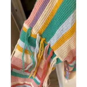 Collection by Cezele Rainbow Striped Fringe Tassel Knit Sweater Multi Color L thumbnail 4