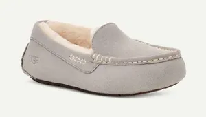 UGG Ansley Grey Suede Shearling Slippers Women’s Size 6 Genuine Sheepskin Lined thumbnail 1