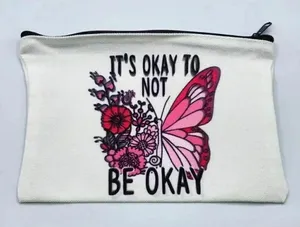 It's Okay to Not Be Okay Canvas Zipper‎ Pencil Bag Makeup Bag Pouch Bag Handmade thumbnail 1