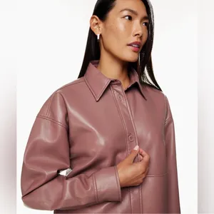 Aritzia Babaton Pelli Hip Pink Vegan Leather Jacket Small Oversized thumbnail 4