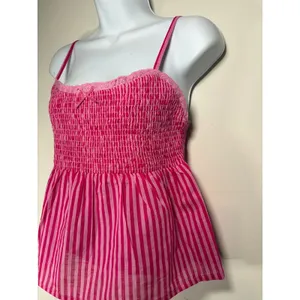 No Boundaries NWT Camisole Top Pink Striped Smocked Lace Trim Y2K Barbiecore Ethereal Small thumbnail 2
