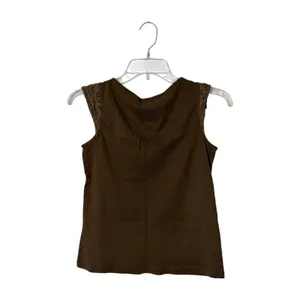 Lauren Ralph Lauren Brown V-Neck Tank Top Crochet Lace Cap Sleeve Petite thumbnail 2