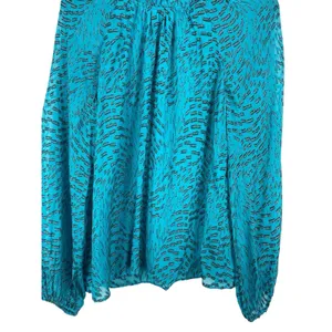 Lilly Pulitzer Silk Metallic Shimmer Blouse M Teal Long Sleeve Sheer Lined Top thumbnail 4