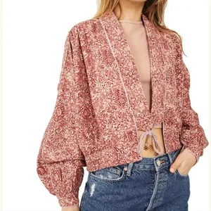 Free People Rosalina Tie Front Jacket New Barbie Barbie Core Cropped Paisley‎ thumbnail 5